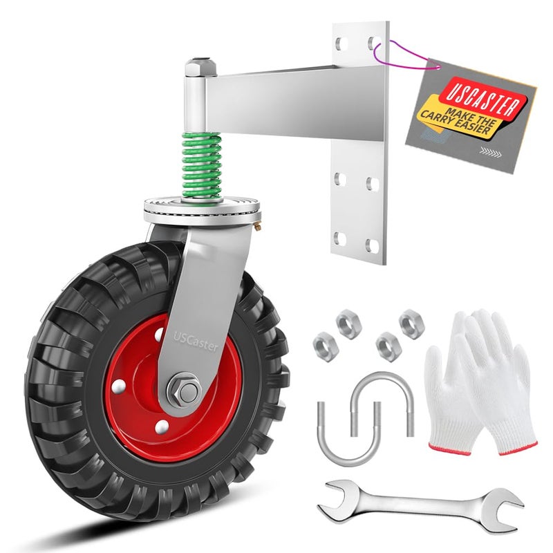 uscaster Gate Wheel 8inch Fence Gate Wheel for Metal Tube Gate 600lb Capacity 360 Degree Rotation Spring-Loaded Heavy Duty Gate Caster with Screws & Screwdriver - Image 1